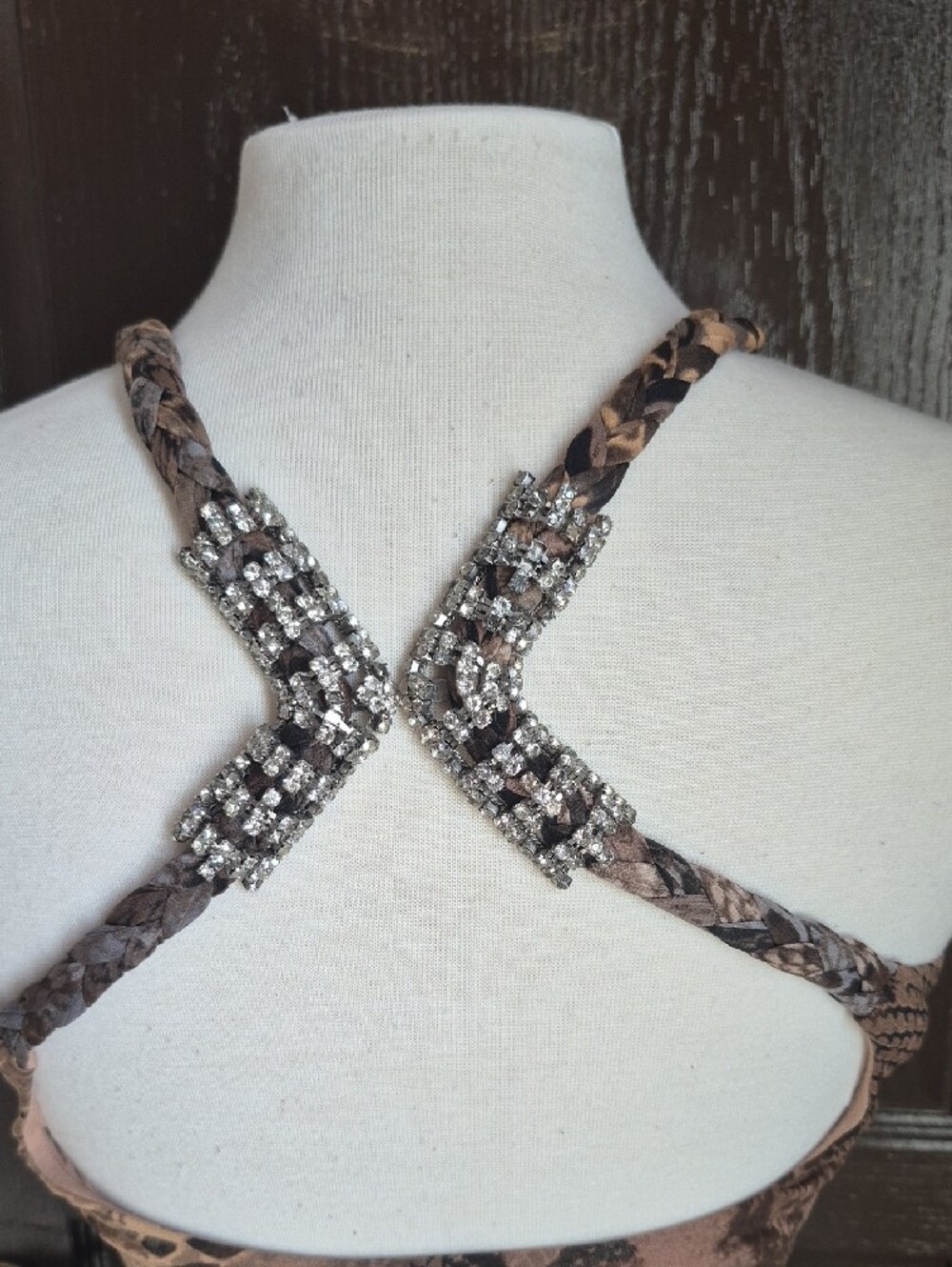 Sky Studded Empire Waist Animal Print Halter Dress in Brown and Tan Nwot - Picture 6 of 7